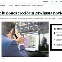 Valor de fusiones creci un 24% hasta noviembre